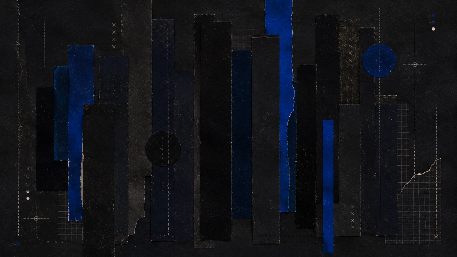 Torn paper collage in black and blue