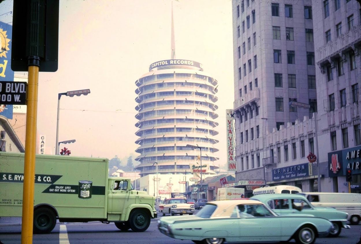 Hollywood Boulevard at night in the 1960s